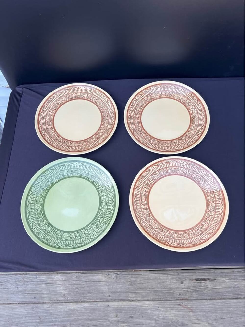 4 Vintage Egyptian revival ironstone dinner plates 1970s